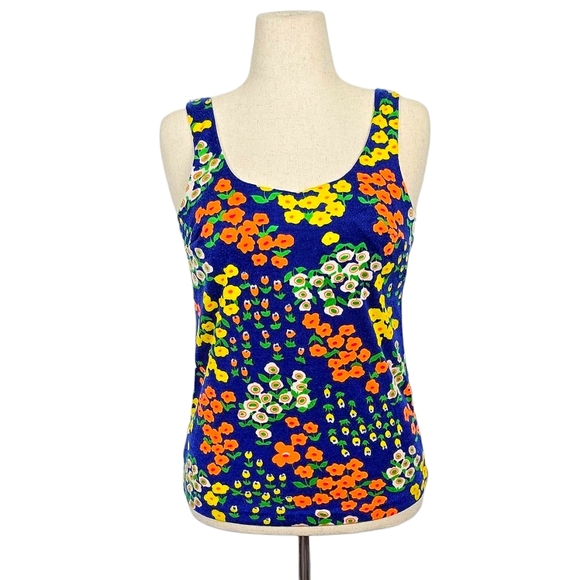 1960s Vintage Shirt 60s Tank Top Flower Power Blouse Built In Bra Small Medium - Picture 6 of 6